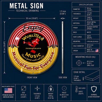 Wurlitzer Geniet van Muzikale Plezier – Ronde Metalen Bord,
