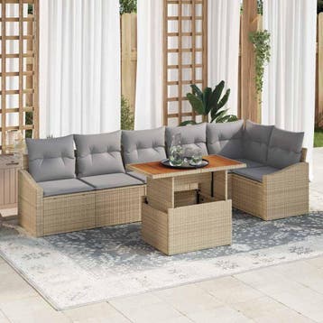 vidaXL Tuinbank Set met opslag 7 pcs Beige Poly rattan, Verzenden, Nieuw