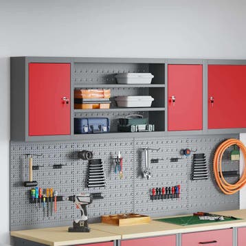 vidaXL Gereedschapskast met plank Rood en Grijs 150 x 20 x, Verzenden