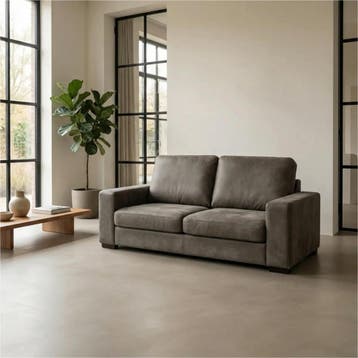 Leren bank Enjoy - 2,5 zits - Kenia Antracite (grijs) -, Nieuw, Ophalen of Verzenden, Modern, 200 tot 250 cm