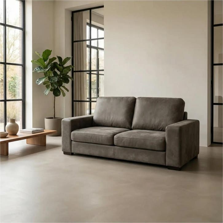Leren bank Enjoy - 2,5 zits - Kenia Antracite (grijs) -, Huis en Inrichting, Zetels | Zetels, 200 tot 250 cm, 75 tot 100 cm, Nieuw