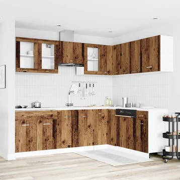 vidaXL 11-delige Keukenkastenset Lyon bewerkt hout oud, Verzenden, Nieuw