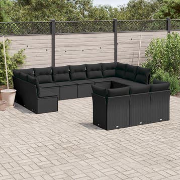 vidaXL 13-delige Loungeset met kussens poly rattan zwart, Verzenden, Loungeset