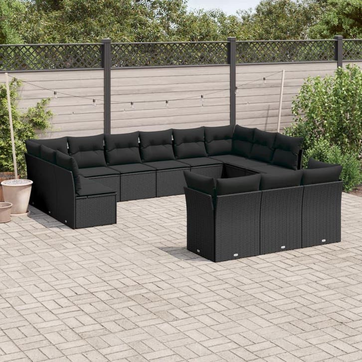 vidaXL 13-delige Loungeset met kussens poly rattan zwart, Jardin & Terrasse, Ensembles de jardin, Envoi