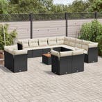 vidaXL 14-delige Loungeset met kussens poly rattan zwart, Verzenden, Nieuw, Loungeset