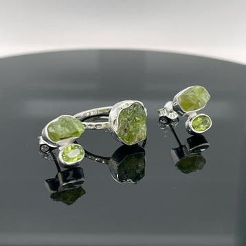 Argent - Ensemble de bijoux 2 pièces - Péridot naturel