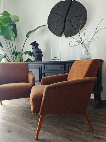 Lounge stoel - Textiel, Hout, Metaal - Paar mid-century, Antiek en Kunst