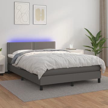 vidaXL Boxspring met matras en LED kunstleer grijs 140x200, Verzenden, Nieuw