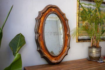 Wandspiegel - Hout, Glas - Een vintage ovale wandspiegel in