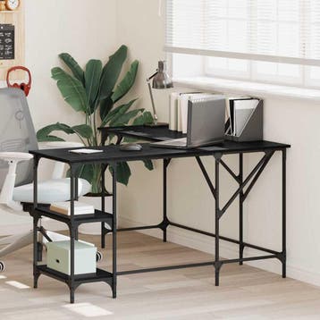 vidaXL Bureau Zwart Eiken 139 x 139 x 75 cm Bewerkt hout, Verzenden, Nieuw