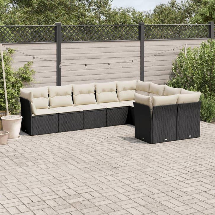 vidaXL 9-delige Loungeset met kussens poly rattan zwart, Jardin & Terrasse, Ensembles de jardin, Envoi