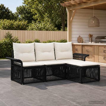 vidaXL Tuinbank Set 4 st Zwart poly rattan, Verzenden, Nieuw