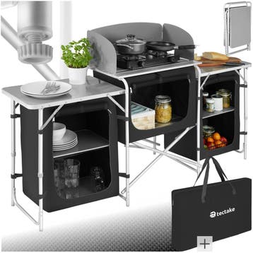 Campingkeuken met aluminium frame 172 x 52 x 104 cm - zwart, Verzenden, Nieuw