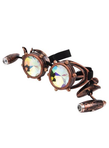 KIMU® Goggles Steampunk Bril Studs Led Lampjes Koper Montuur, Ophalen of Verzenden