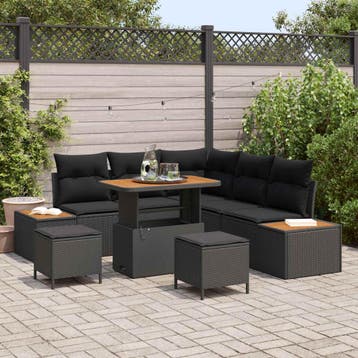 vidaXL Tuinbank Set 8 pcs Zwart Poly Riet en Poedergecoat, Tuin en Terras, Verzenden, Nieuw