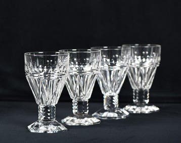 Uniek lot van 4 kristallen Val Saint Lambert glazen, model