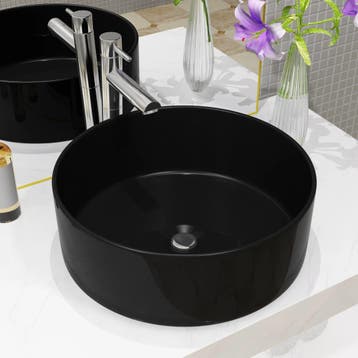 vidaXL Wastafel rond 40x15 cm keramiek zwart, Verzenden
