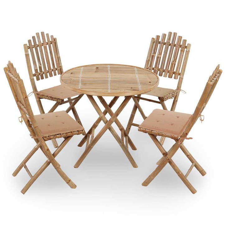 vidaXL 5-delige Tuinset inklapbaar met kussens bamboe, Jardin & Terrasse, Ensembles de jardin, Envoi