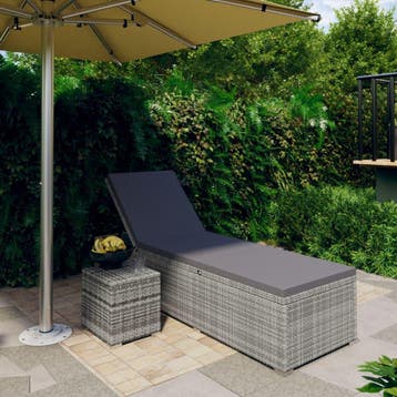 vidaXL Ligbed met kussen en theetafel poly rattan grijs, Tuin en Terras, Verzenden, Nieuw