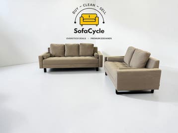 NV Gallery 3-zit + 2-zit taupe in fluweel – overstock, Verzenden