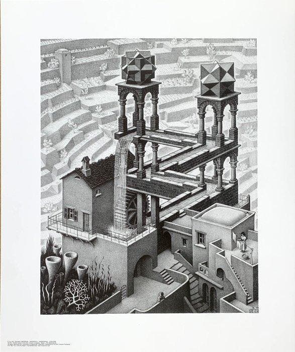M.C. Escher (1898-1972) - – “Waterfall” – Publisher Print –, Antiquités & Art, Art | Dessins & Photographie