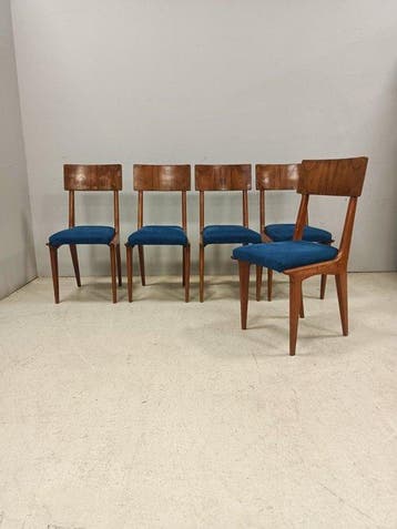 Stoel - Kersenhout - Set van vijf vintage stoelen, in de