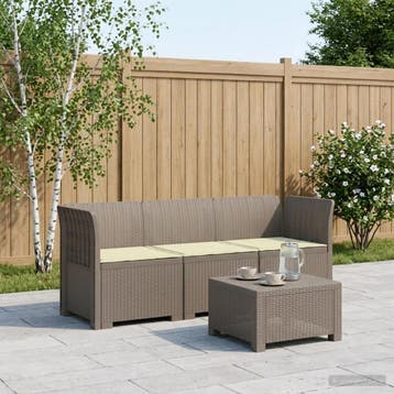 vidaXL 3-Zits Tu bank met Kussens Rattan Look PP Lichtgrijs, Verzenden, Nieuw