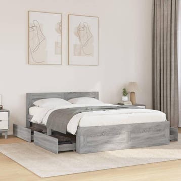 vidaXL Bedframe met hoofdeinde bewerkt hout grijs sonoma, Verzenden