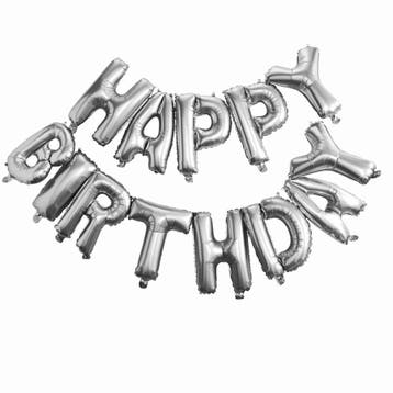 Zilveren Happy Birthday Ballonnen Set 35cm, Verzenden, Nieuw