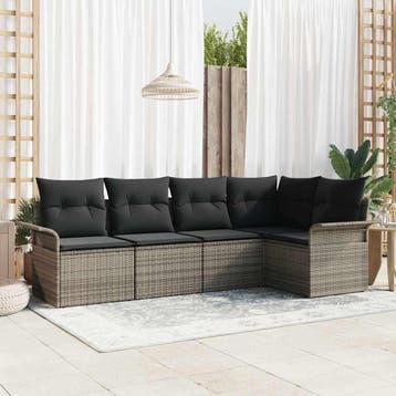 vidaXL Tuinbank Set 5 st Grijs poly rattan, Verzenden, Nieuw
