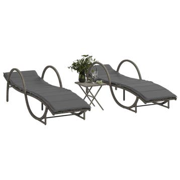 vidaXL Ligbedden 2 st met tafel poly rattan grijs, Tuin en Terras, Verzenden, Nieuw