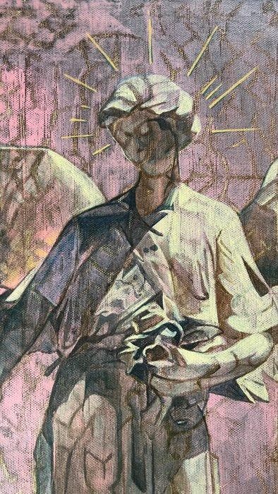 Alcides Pérez Toledo - Ángel guardián, Antiek en Kunst, Kunst | Schilderijen | Modern