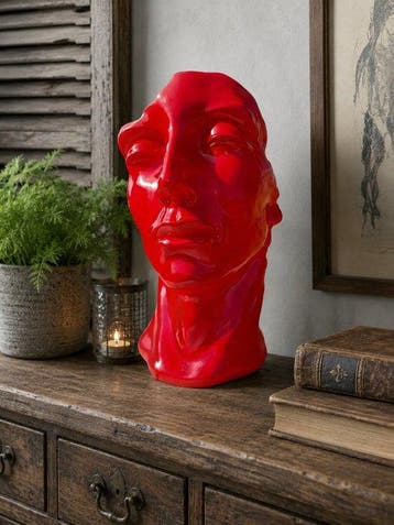 Statue, statue head in red color - 50 cm - polyrésine