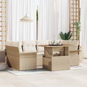 vidaXL Tuinbank Set 7 st Beige Poly rattan, Verzenden
