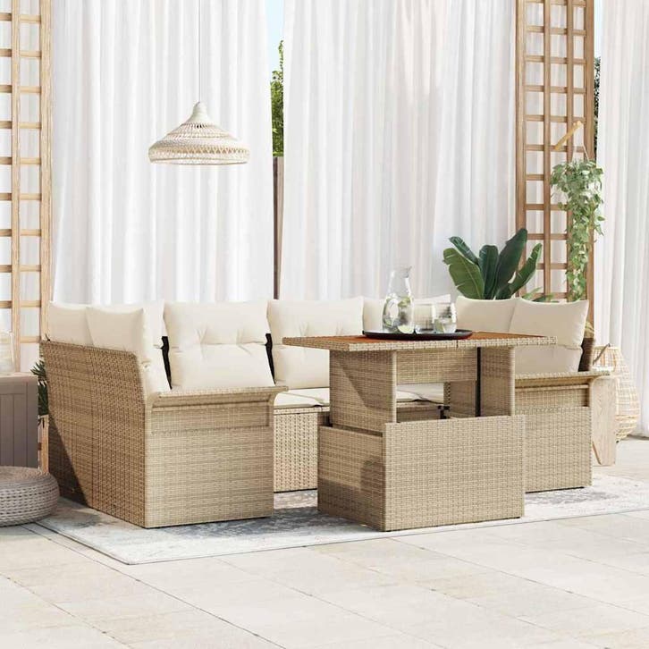 vidaXL Tuinbank Set 7 st Beige Poly rattan, Jardin & Terrasse, Ensembles de jardin, Envoi
