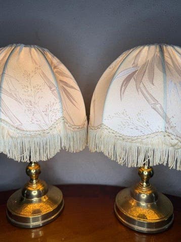 Tafellamp (2) - Messing, Textiel - tafellampen 34 cm!