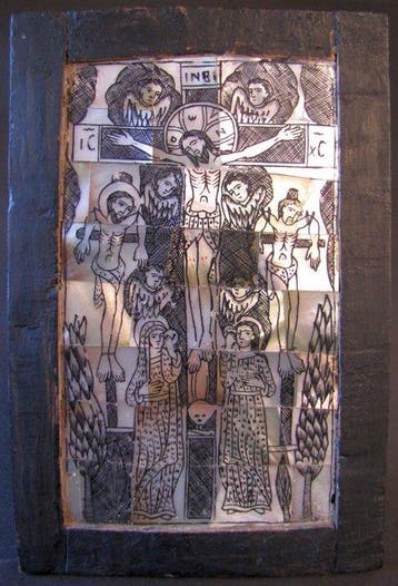 Icoon - Kruisiging van Christus - Hout, parelmoer
