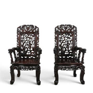 Fauteuil (2) - Gegraveerde Tamarinde - 19e eeuw