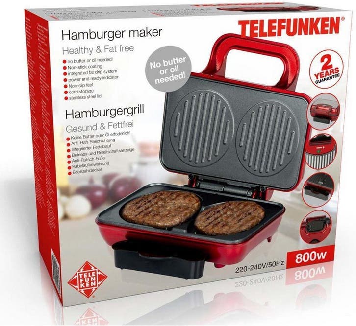 Telefunken Hamburgermaker - 800W, Zakelijke goederen, Horeca | Keukenapparatuur, Nieuw in verpakking, Fornuis, Frituur en Grillen