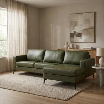 Leren hoekbank Match - 2.5-zits arm links + Longchair arm, 250 tot 300 cm, Bohemian, Industrieel, Modern, Scandinavisch, Nieuw