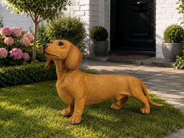Beeld, tuin beeld van een teckel - 25 cm - polyresin