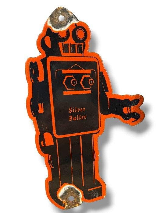 Tin Toys Robots - Emaille plaat (2) - Emaille, Antiek en Kunst, Antiek | Wandborden en Tegels