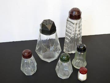 Strooier - glas en bakeliet - 6x Art Deco glas bakeliet