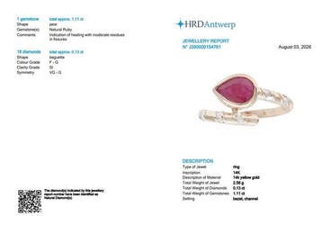 Ring - 14 karaat Geel goud - 1.24ct. tw. Robijn - Diamant
