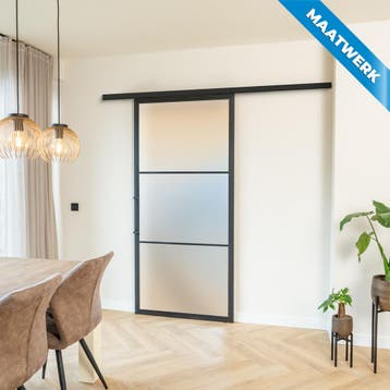Stalen Schuifdeur met koofsysteem Zwart 3 Vlaks Maatwerk Mat, Doe-het-zelf en Bouw, Raamkozijnen en Schuifdeuren, Nieuw, Metaal