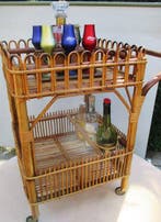 Serveerwagen - Bamboe - Serveertrolley van bamboe en glas, Antiek en Kunst