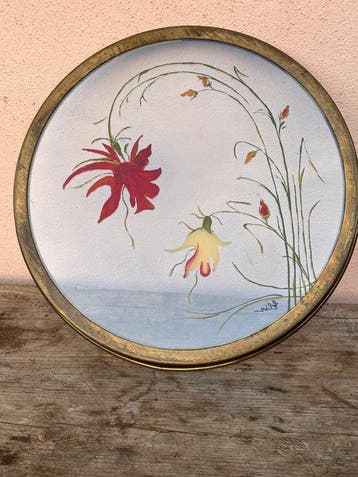 Dienblad - Glas, Messing - Met de hand geschilderd