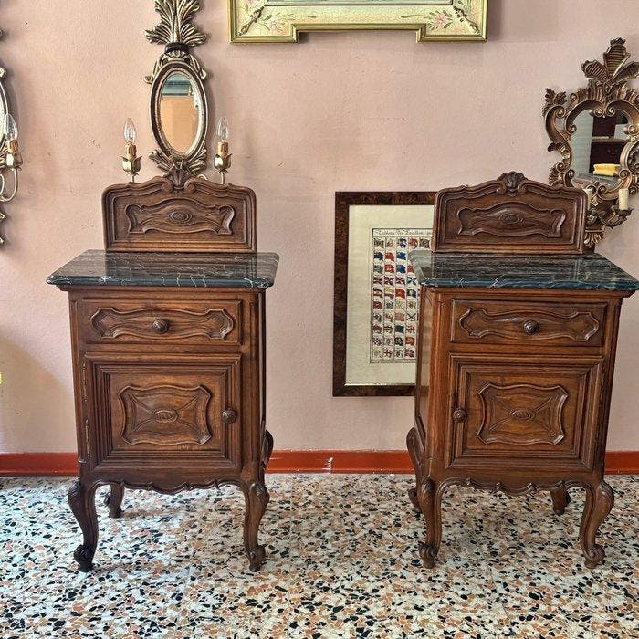 Nachtkastje (2) - Hout, Marmer, Antiquités & Art, Antiquités | Autres Antiquités