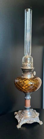 Olielamp - Zinklegering, pewter, Glas - Amber Glass olie