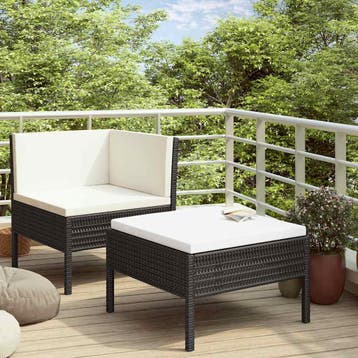 vidaXL 2-delige Loungeset met kussens poly rattan zwart, Verzenden, Nieuw, Loungeset